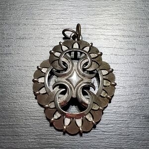 Vintage Trifari Silver Tone Ornate Pendant Chunky Statement Heirloom Large